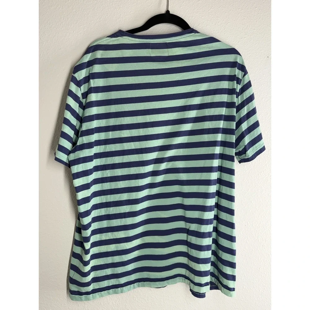 Polo Ralph Lauren Mens XL Striped Pocket T-Shirt Navy Blue Mint Green Pony Logo